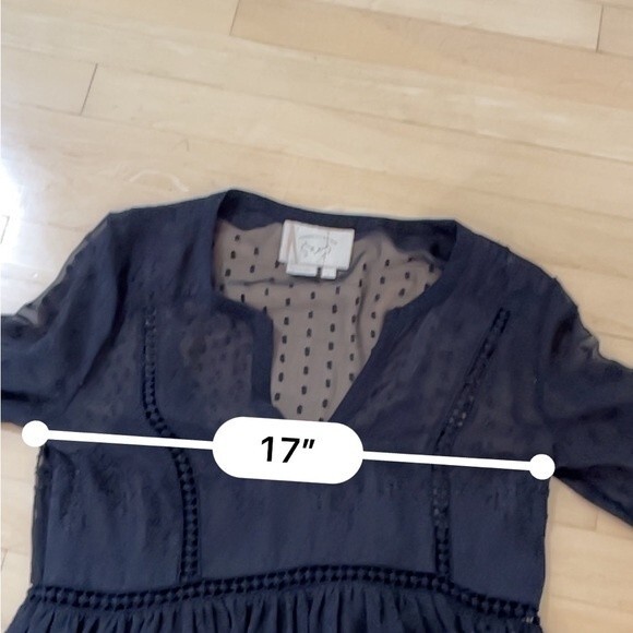 Anthropologie Vanessa Virginia Black Costa Maya Swiss Dot Long Sleeve Dress 2 - Picture 4 of 13